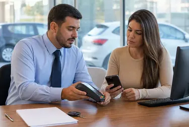 Profissional ajudando cliente a verificar débitos de veículo em São José do Rio Preto.