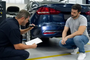 Profissional analisando documentos para desbloqueio de sinistro em ambiente de despacho automotivo.