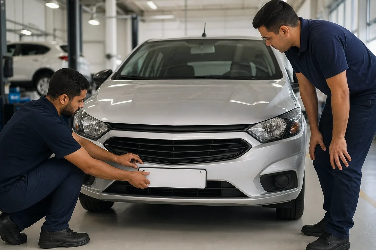Profissional orientando cliente sobre emplacamento de veículo em São José do Rio Preto.